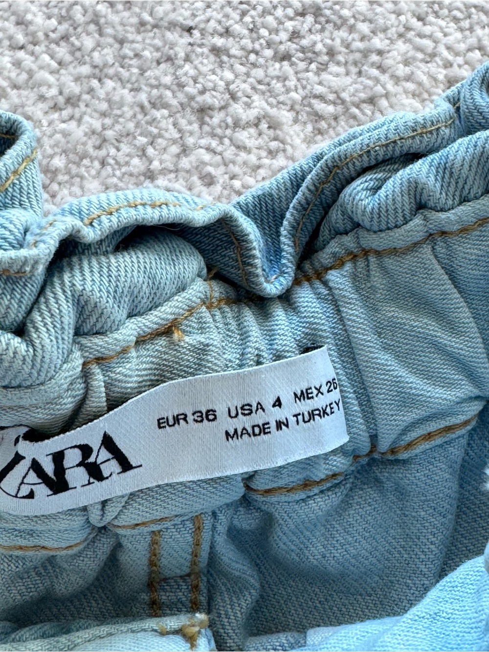 Zara Light Blue Denim Paperbag Waist Shorts with Brown Belt - Picture 2 of 3